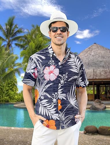 Hawaiian Shirt for Men Short Sleeves Tropical Printed Casual Button Down Summer Beach Floral Shirts