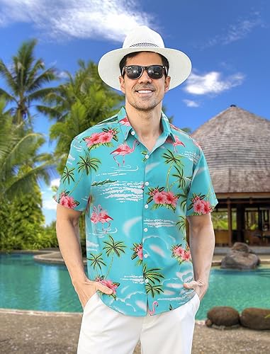 Hawaiian Shirt for Men Short Sleeves Tropical Printed Casual Button Down Summer Beach Floral Shirts