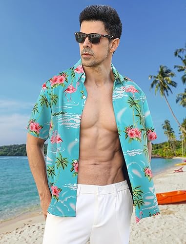 Hawaiian Shirt for Men Short Sleeves Tropical Printed Casual Button Down Summer Beach Floral Shirts