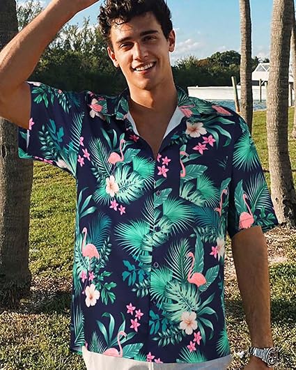 Mens Hawaiian Shirt Short Sleeve Summer Beach Casual Tops Button Down T Shirts with Pocket