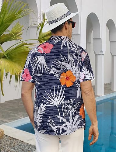Hawaiian Shirt for Men Short Sleeves Tropical Printed Casual Button Down Summer Beach Floral Shirts