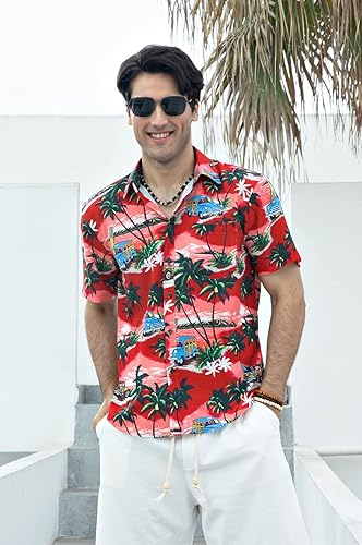 Men's Hawaiian Shirts Short Sleeve Casual Floral Button Down Tropical Shirt Summer Holiday Beach Aloha Hawaii Shirt