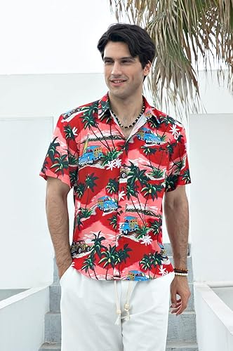 Men's Hawaiian Shirts Short Sleeve Casual Floral Button Down Tropical Shirt Summer Holiday Beach Aloha Hawaii Shirt