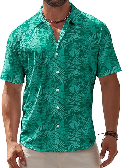 Men's Hawaiian Shirt, Short Sleeve, Wrinkle-Free, Button-Down, Tropical Floral Print, Beach Vacation Shirt