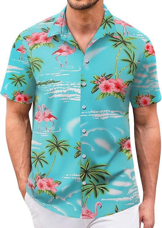 Hawaiian Shirt for Men Short Sleeves Tropical Printed Casual Button Down Summer Beach Floral Shirts