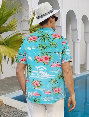 Hawaiian Shirt for Men Short Sleeves Tropical Printed Casual Button Down Summer Beach Floral Shirts