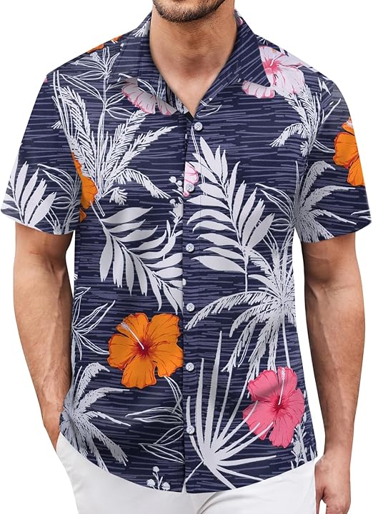 Hawaiian Shirt for Men Short Sleeves Tropical Printed Casual Button Down Summer Beach Floral Shirts